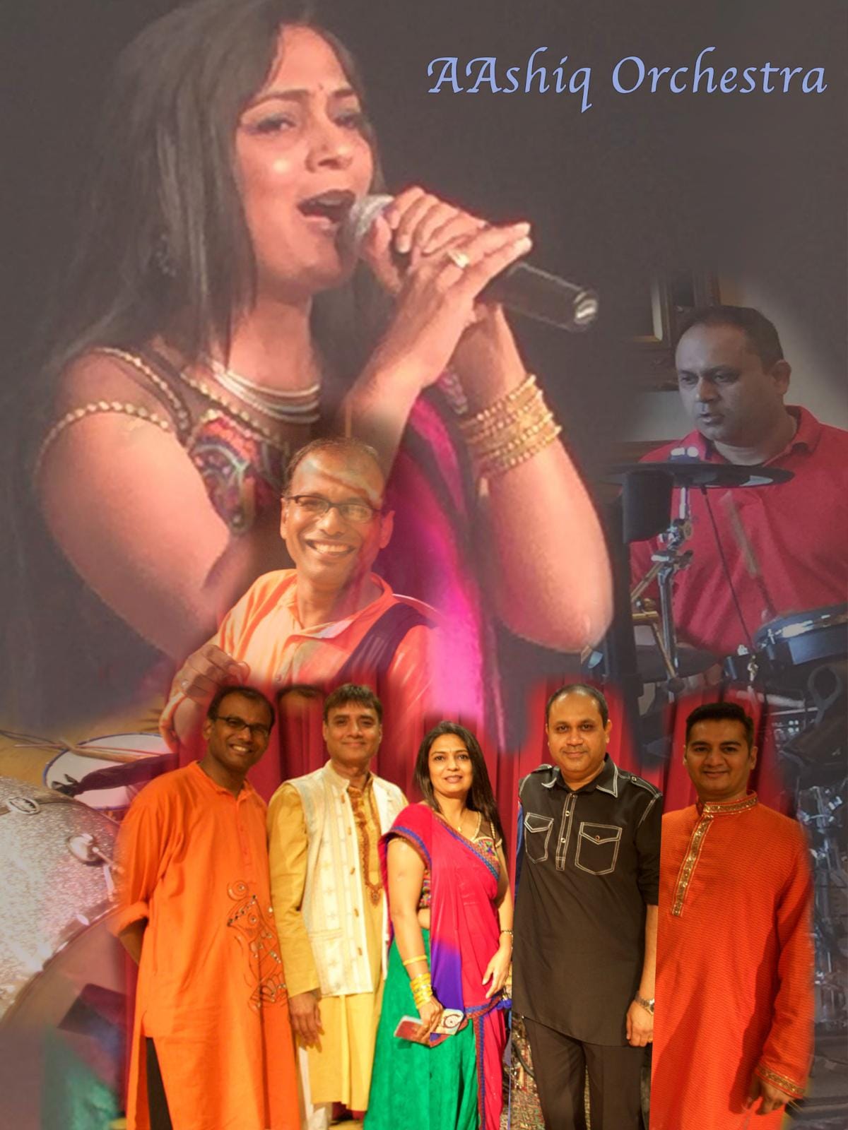 AAshiq Orchestra performing live — vocalist singing on stage with band members and musicians